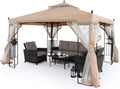 11x13 Patio Gazebo with Netting Screen Walls Beige S91049