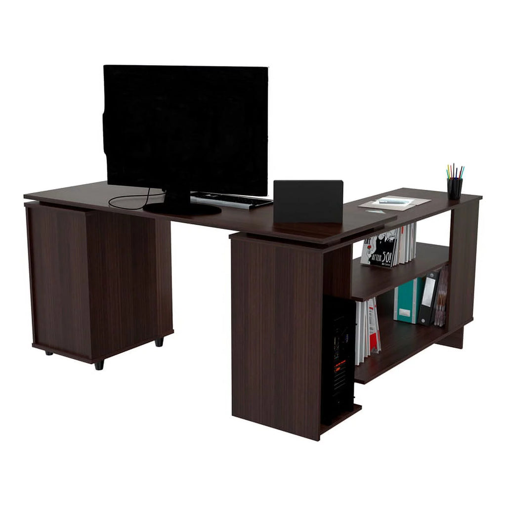 Espresso Reversible Computer Desk & Bookcase Set Q9320
