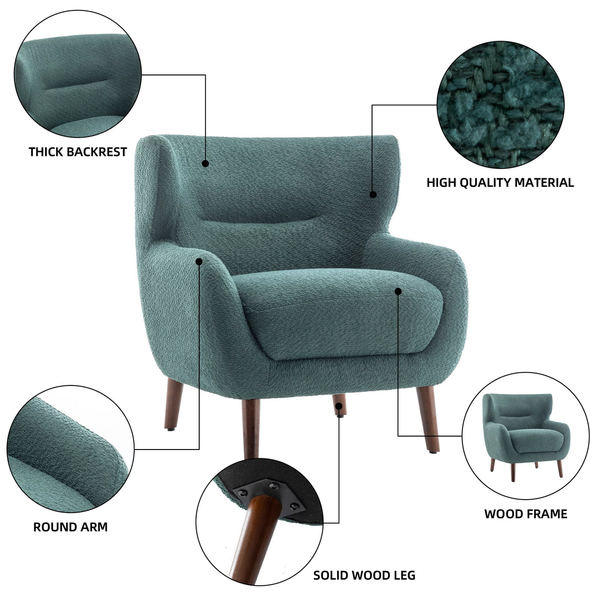 Green Tufted Wingback Armchair Y3120