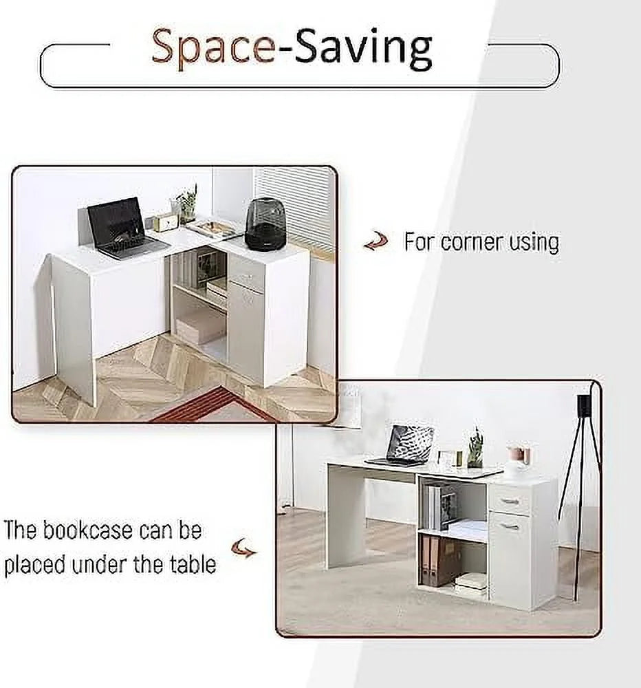 L Shaped Computer Desk with Shelves Drawer and Cabinet Black G689