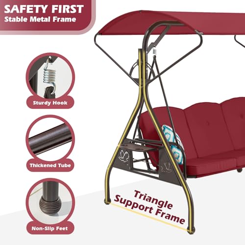 Green Patio Swing with Canopy 3 Seat with Stand B4291