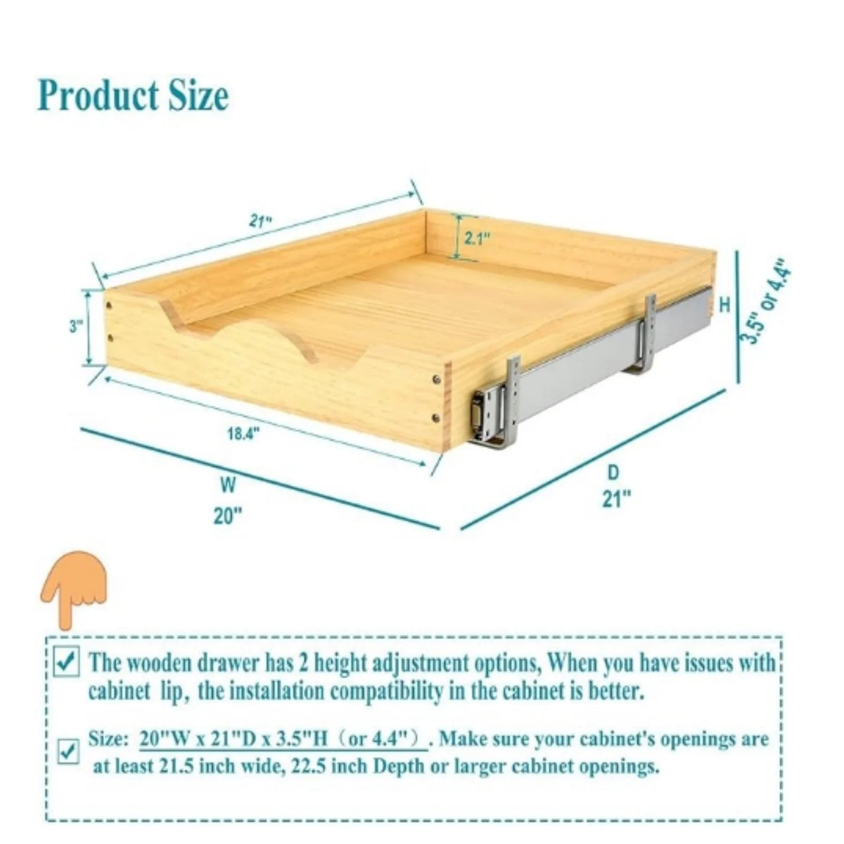 20W x 21D Slide Out Wood Drawer Shelf M3445