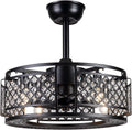 Black Caged Ceiling Fan with Lights T166
