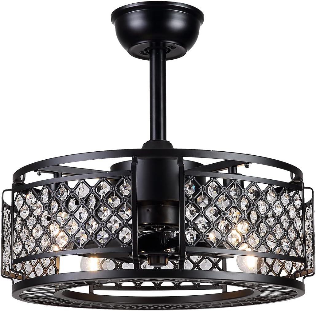 Black Caged Ceiling Fan with Lights T166