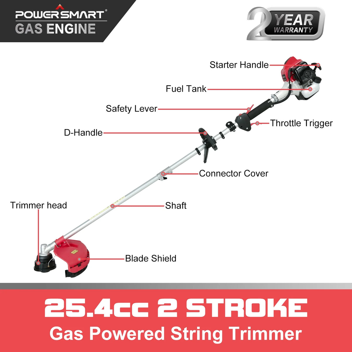 2-Cycle 25.4cc Straight Shaft Gas String Trimmer and Brush Cutter K85603