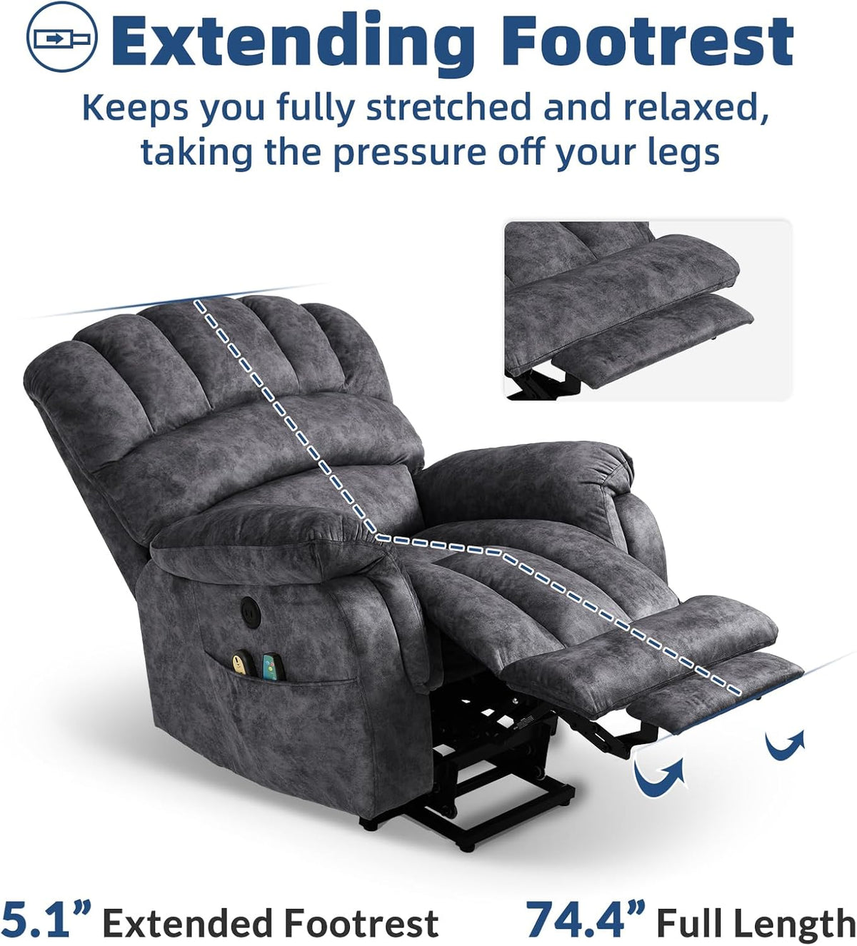 Large Electric Power Lift Recliner Chair with Extended Footrest, Gray L296