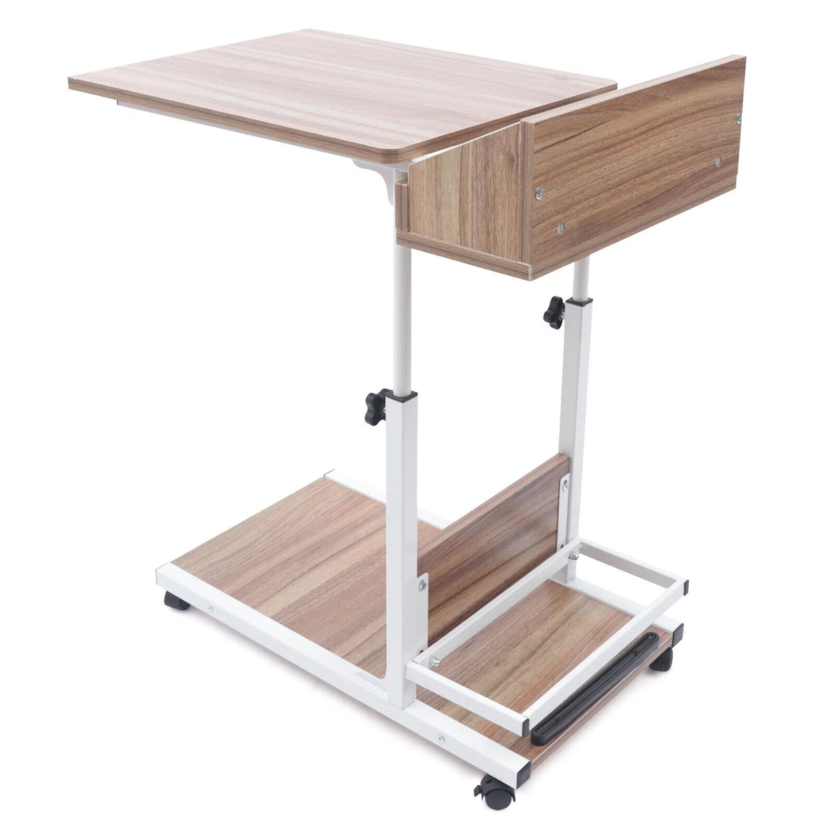 C Shaped Mobile Sofa Side Table with Wheels and Storage Shelves G458260