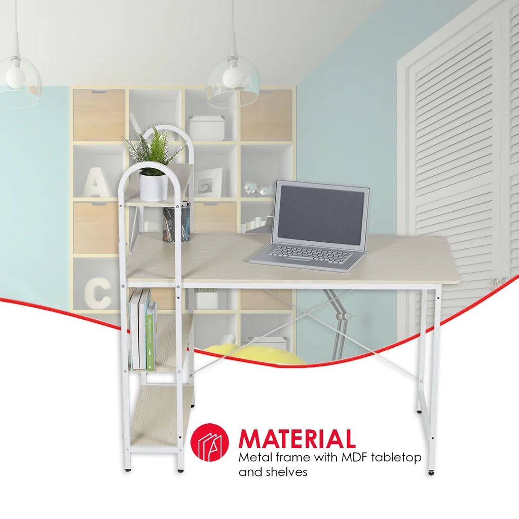 Oak/White Computer Desk With Shelves Y72865