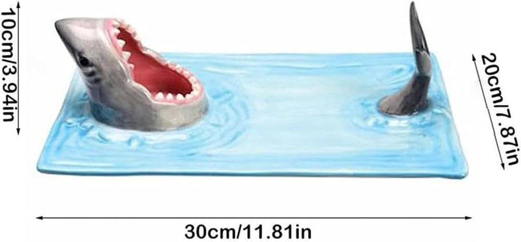 Shark Plate With Sauce Compartment, Handmade Ceramic Sushi Platter L261022