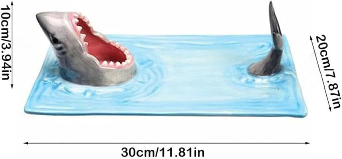 Shark Plate With Sauce Compartment, Handmade Ceramic Sushi Platter L261022