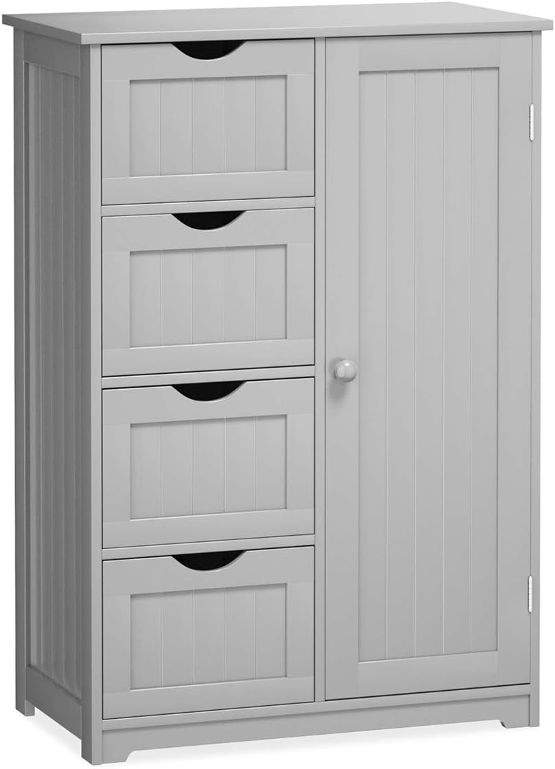 Gray Wooden 4 Drawer 1 Door Storage Cabinet W6754