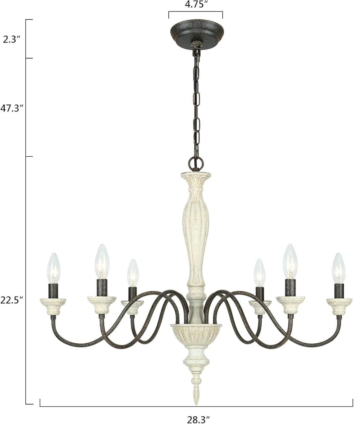 6-Light Chandelier with Imitation Wood and Stardust Iron U980960