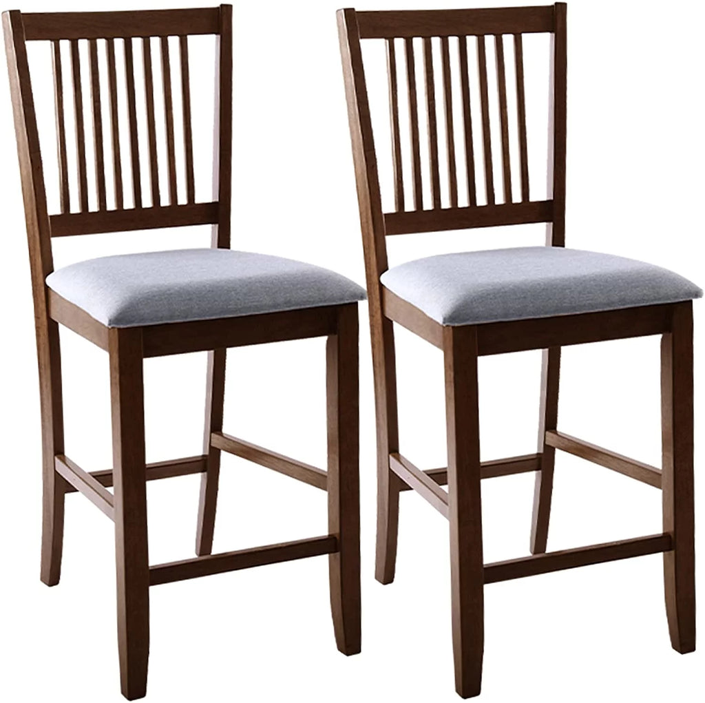 Wood Bar Stools Set of 2 Upholstered Counter Height Chairs Walnut I87543