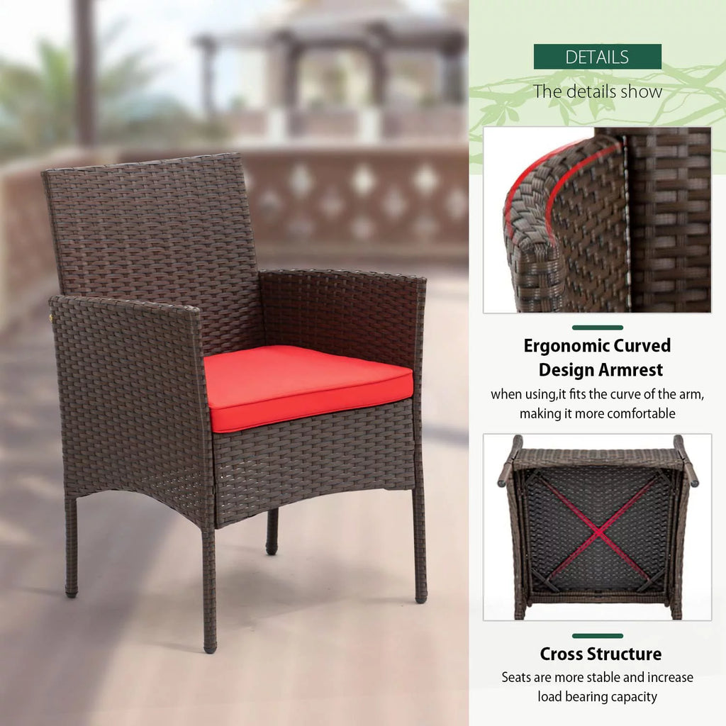 Brown Wicker 2 Rattan Chairs and Glass Coffee Table Bistro Set S3812