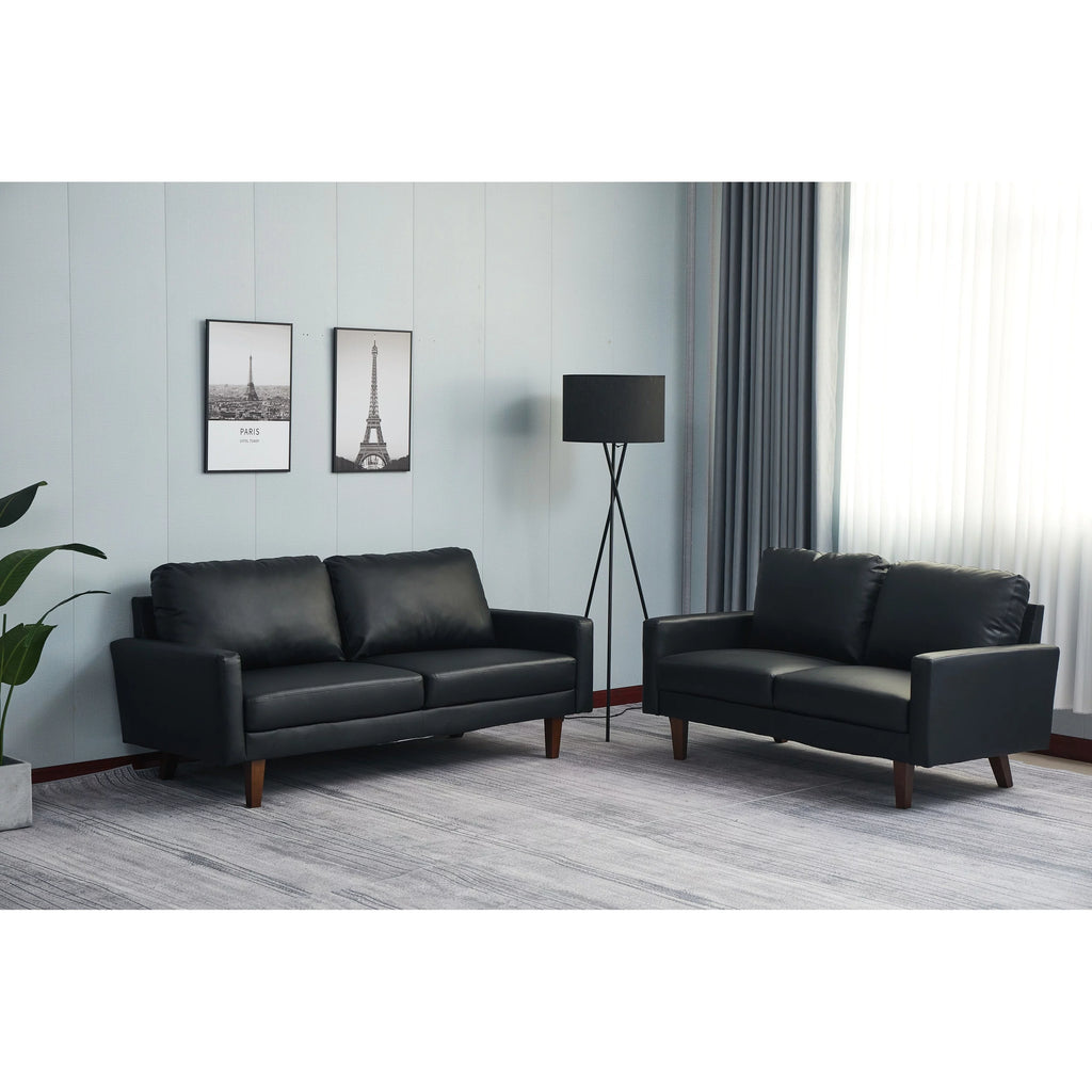 Black 2 Piece Faux Leather Loveseat and Sofa I79486