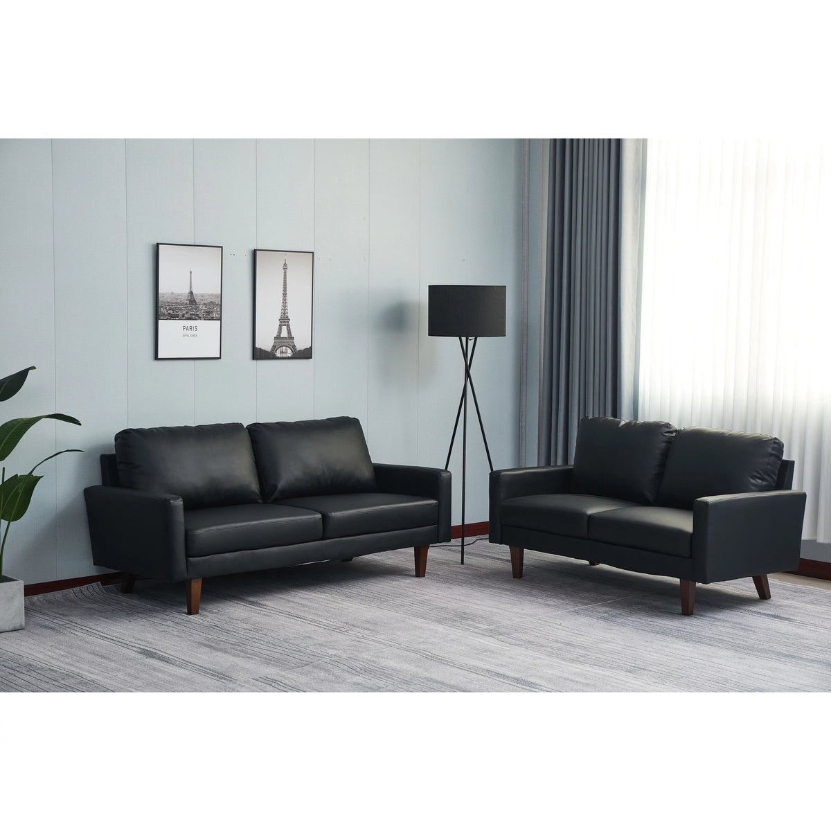 Black 2 Piece Faux Leather Loveseat and Sofa I79486