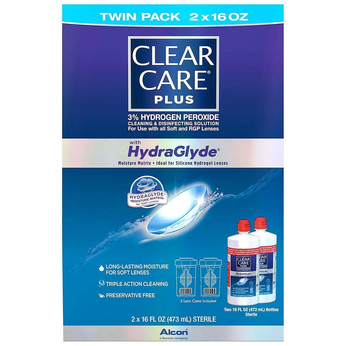 16 oz Cleaning & Disinfecting Solution Twin Pack with 2 Lens Cases F998029