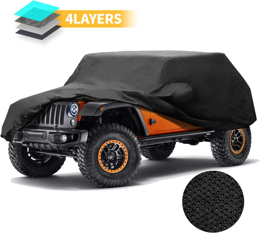 Black 4 Layer Waterproof Car Cover for Jeep Wrangler 4 Door G86694