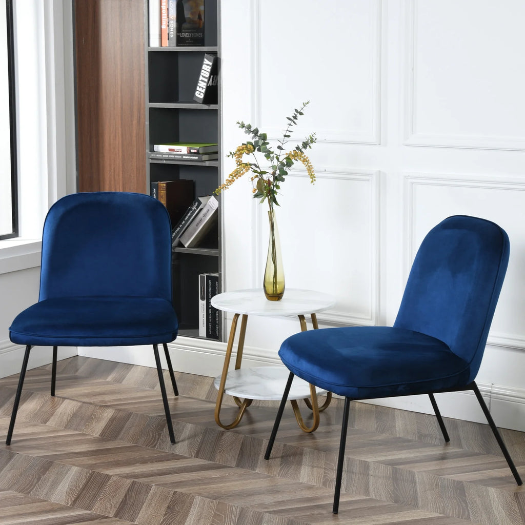 Velvet Accent Chair Set of 2 Navy Blue N716