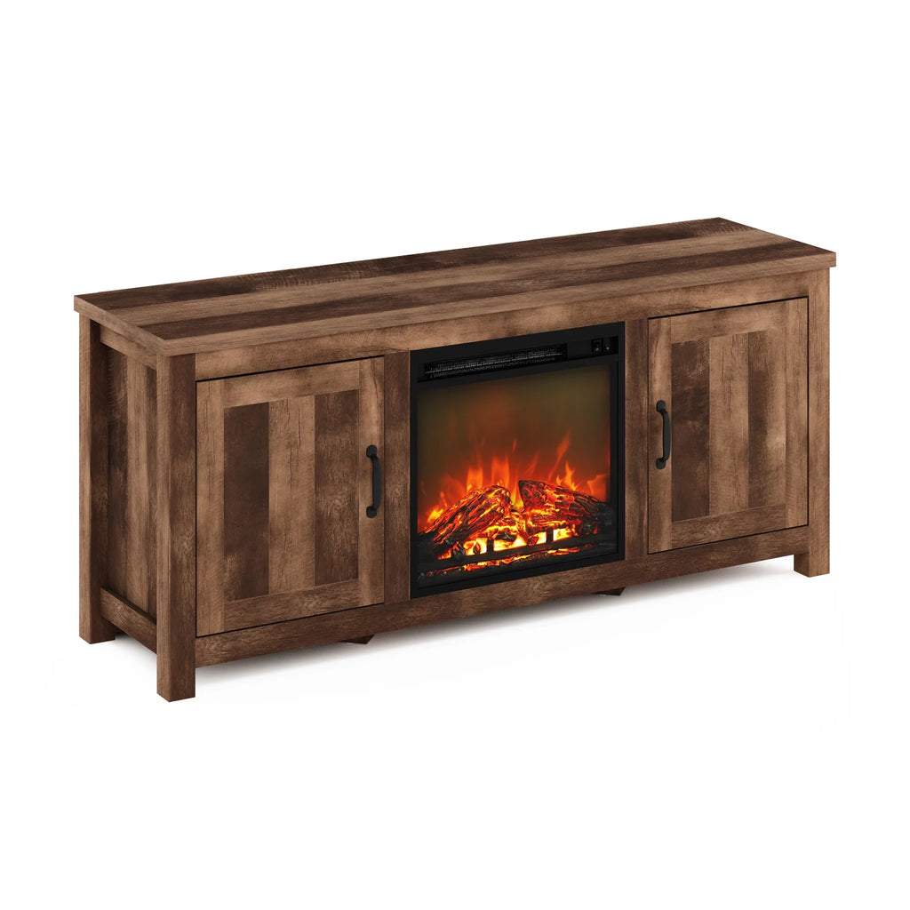 Farmhouse Barn Door Fireplace TV Stand with Storage Cabinet for TV up to 60 Inch, Rustic Brown C2838