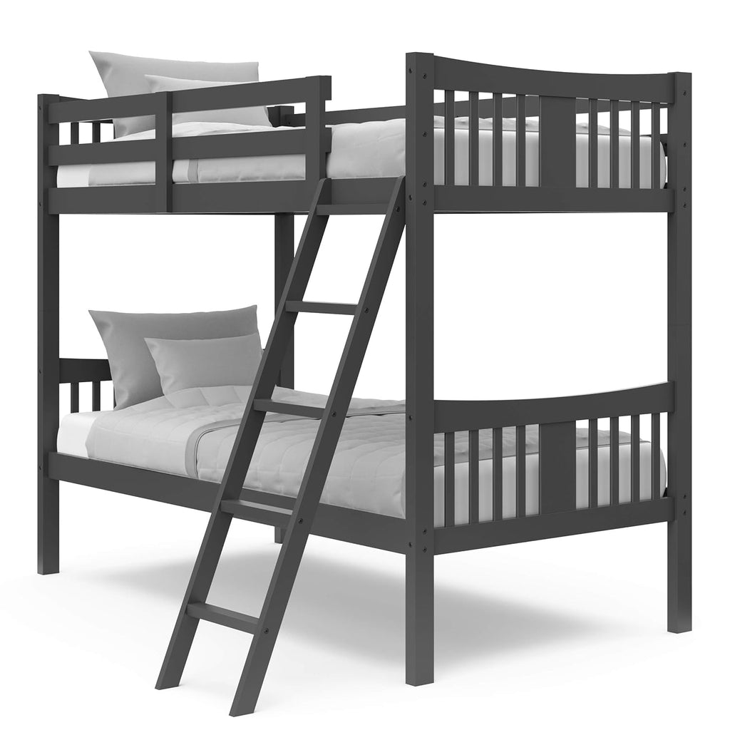 White Twin Solid Hardwood Bunk Bed with Ladder and Safety Rail Z117666