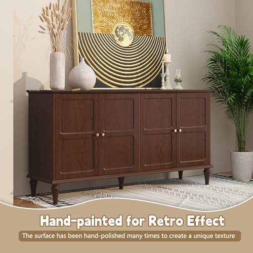58'' Sideboard Cabinet with 4 Doors and Adjustable Shelves, Brown P67930