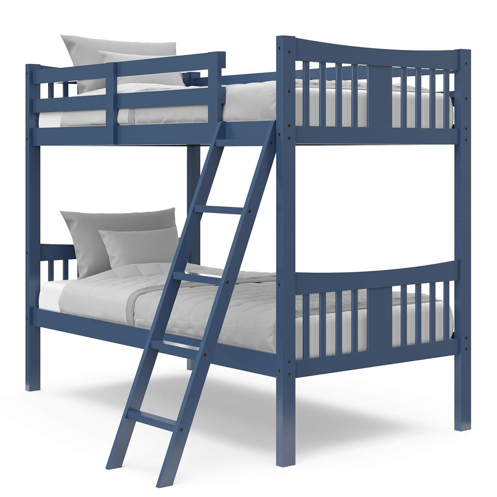 White Twin Solid Hardwood Bunk Bed with Ladder and Safety Rail Z117666