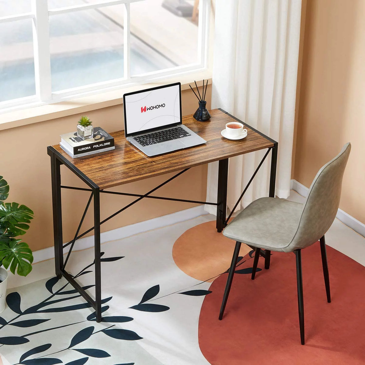 Folding Computer Desk 39” Walnut C618