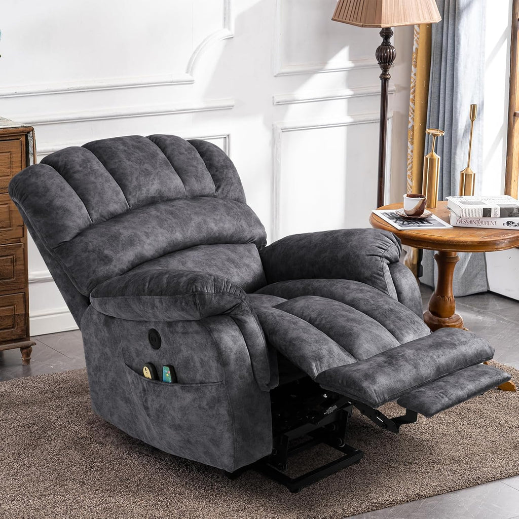 Large Electric Power Lift Recliner Chair with Extended Footrest, Gray L296