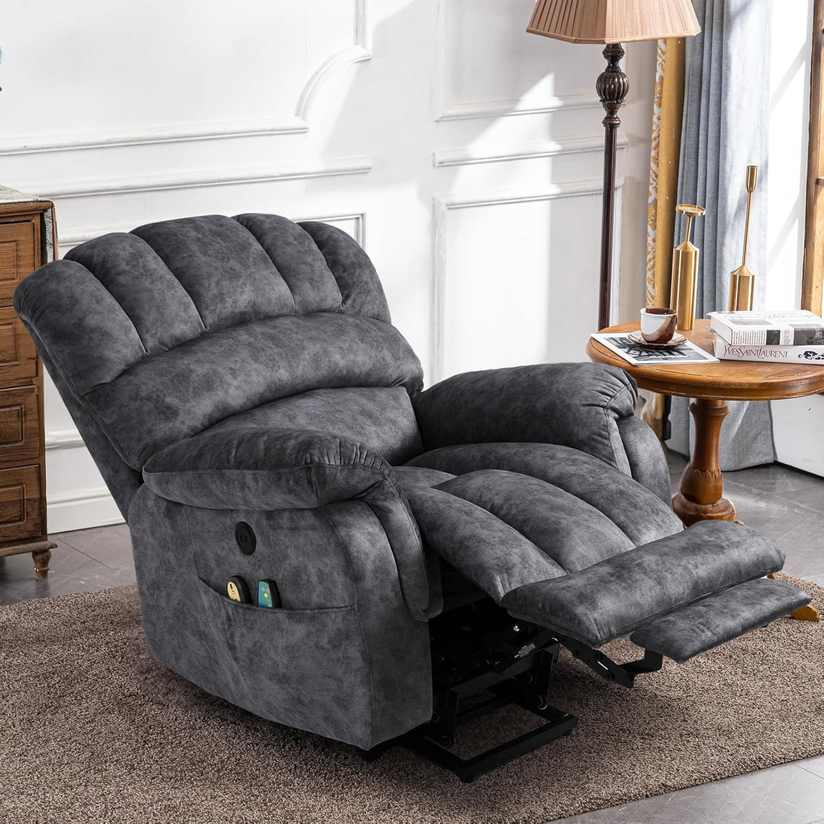 Large Electric Power Lift Recliner Chair with Extended Footrest, Gray L296