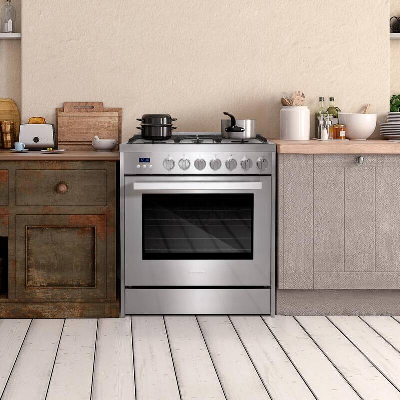 5 Burner Gas Range with Cast Iron Grates in Stainless Steel G765