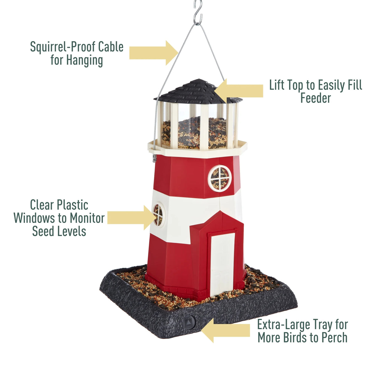 Red & White Lighthouse Hopper Bird Feeder, 8 lb. Capacity G151324