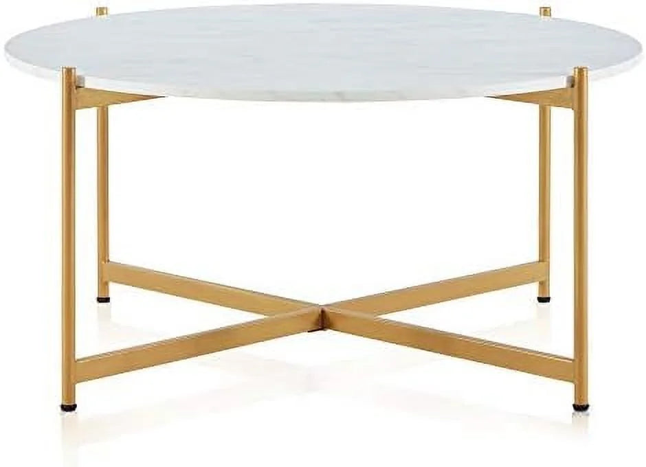 36 Inch Round Faux Marble Coffee Table O28011