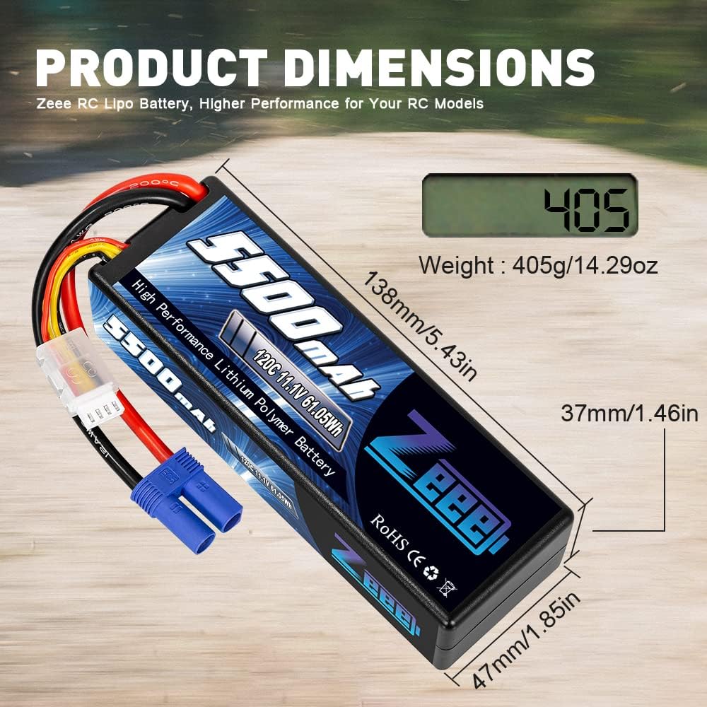 3S Lipo Battery 5500mAh 11.1V 120C Hard Case with EC5 Connector 2 Pack I4184