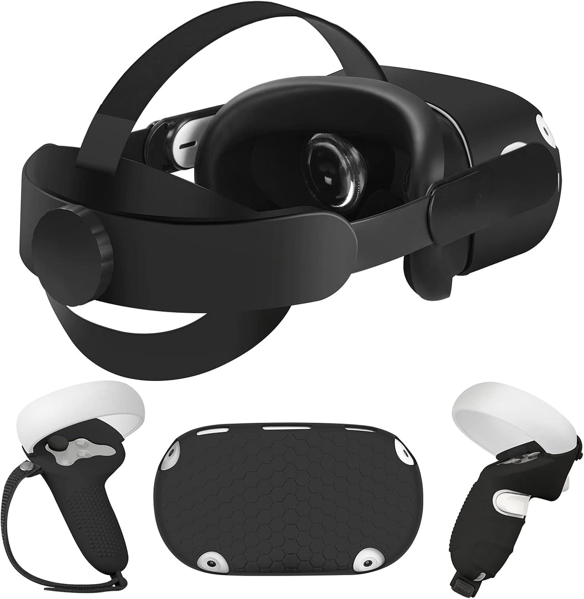 5-IN-1 VR Head Strap Kit with Face Cover, Controllers Cover, Cool Black E3519