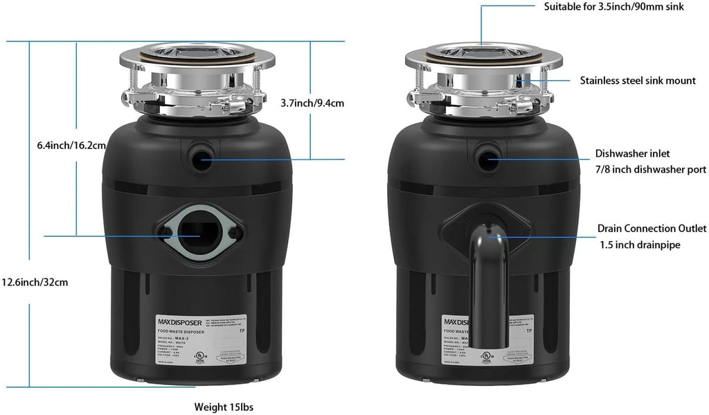 Garbage Disposal with Stainless Steel Grinding Chamber, 1/2 HP Continuous Feed with Power Cord L385644