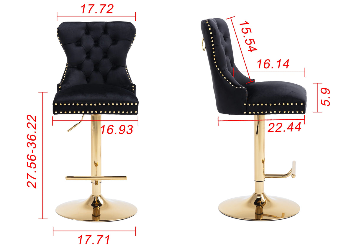 Black Velvet Swivel Bar Stools Set Of 2 Adjustable Counter Height C730