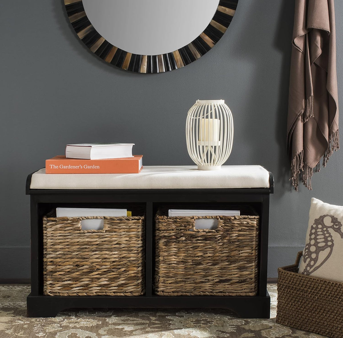 Brown Wicker Storage Bench N69055
