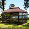Brown Outdoor Patio Gazebo Canopy Tent With Mosquito Net J236337