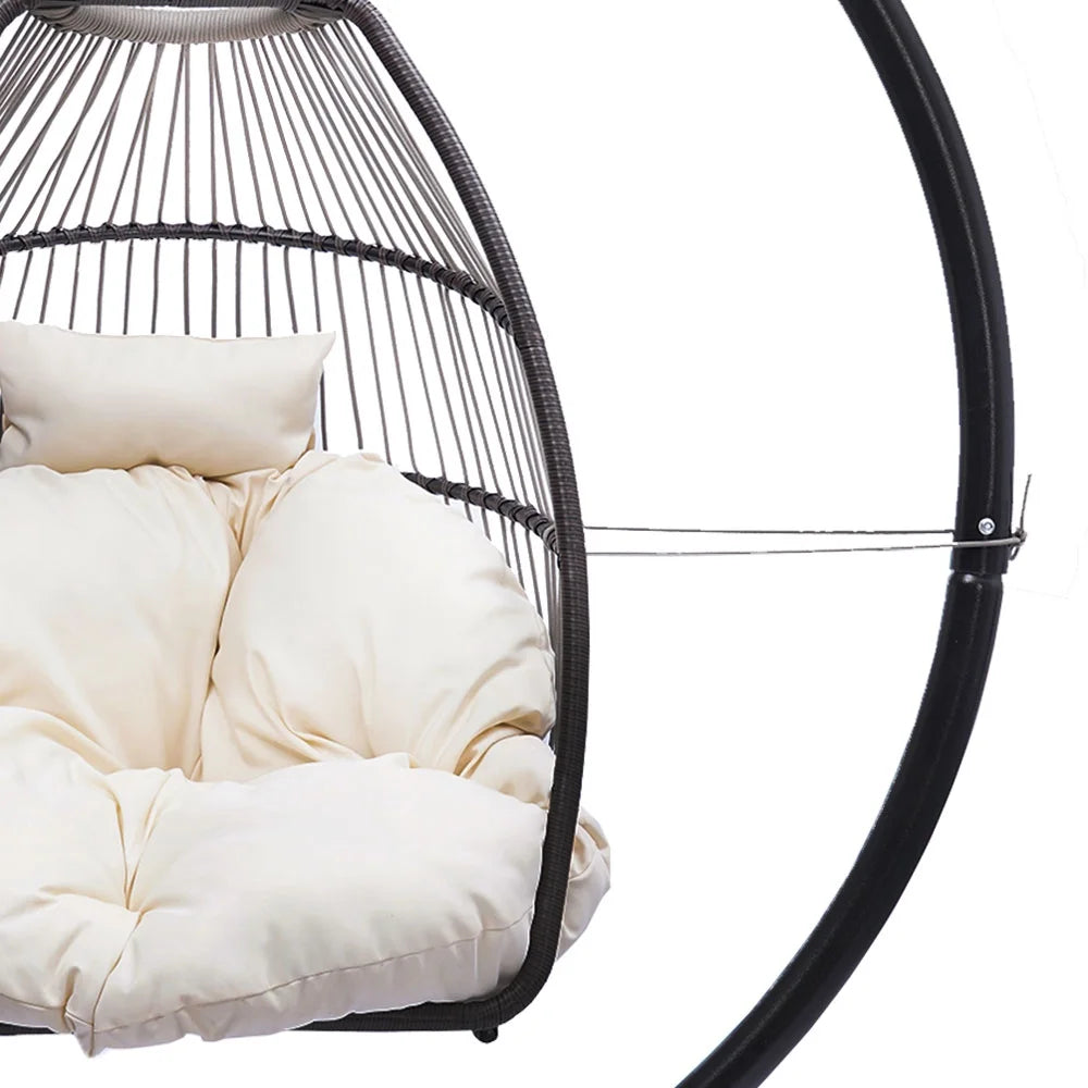 Beige Faux Rattan Folding Hanging Egg Chair with Cushion T676879