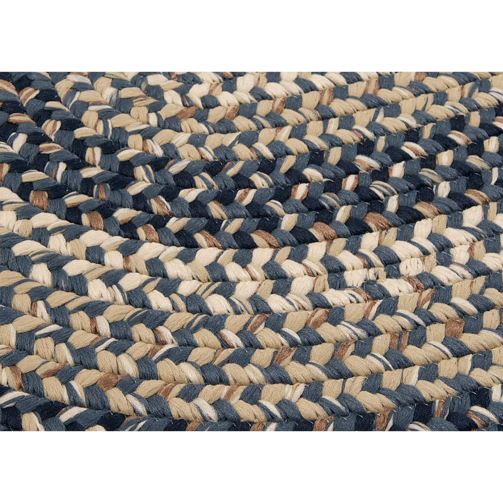 6' x 9' Navy Blue Beige Oval Area Rug D308459