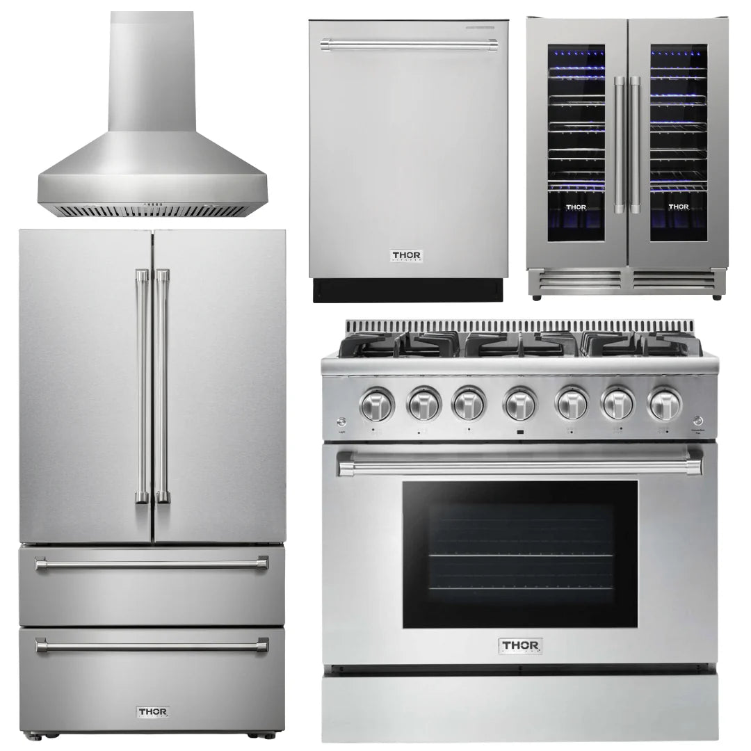36 Gas Range, Range Hood, Refrigerator, Dishwasher, Wine Cooler S11058