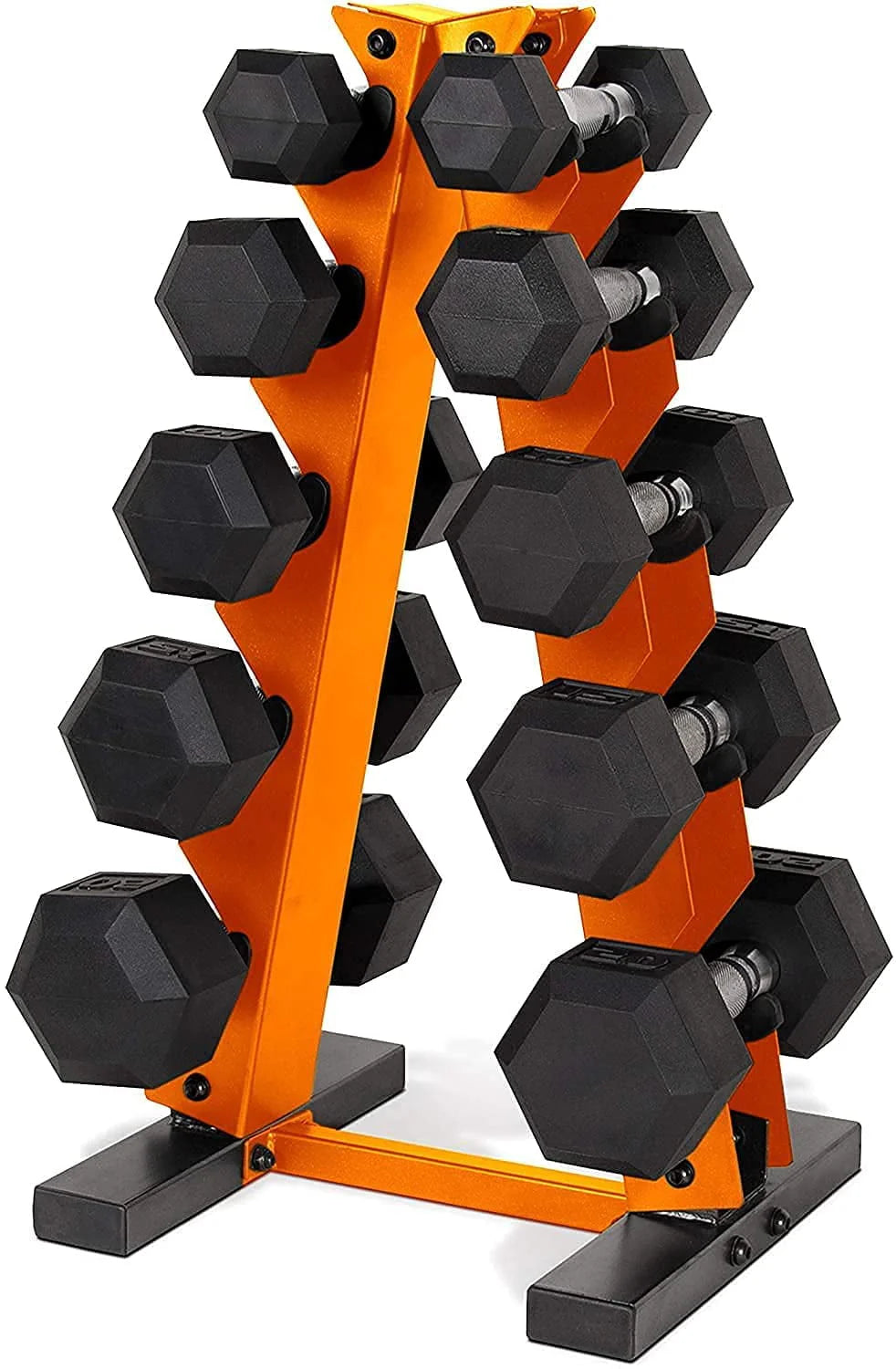 5-25 Lb. Rubber Coated Hex Dumbbell Set with Storage Rack L87259