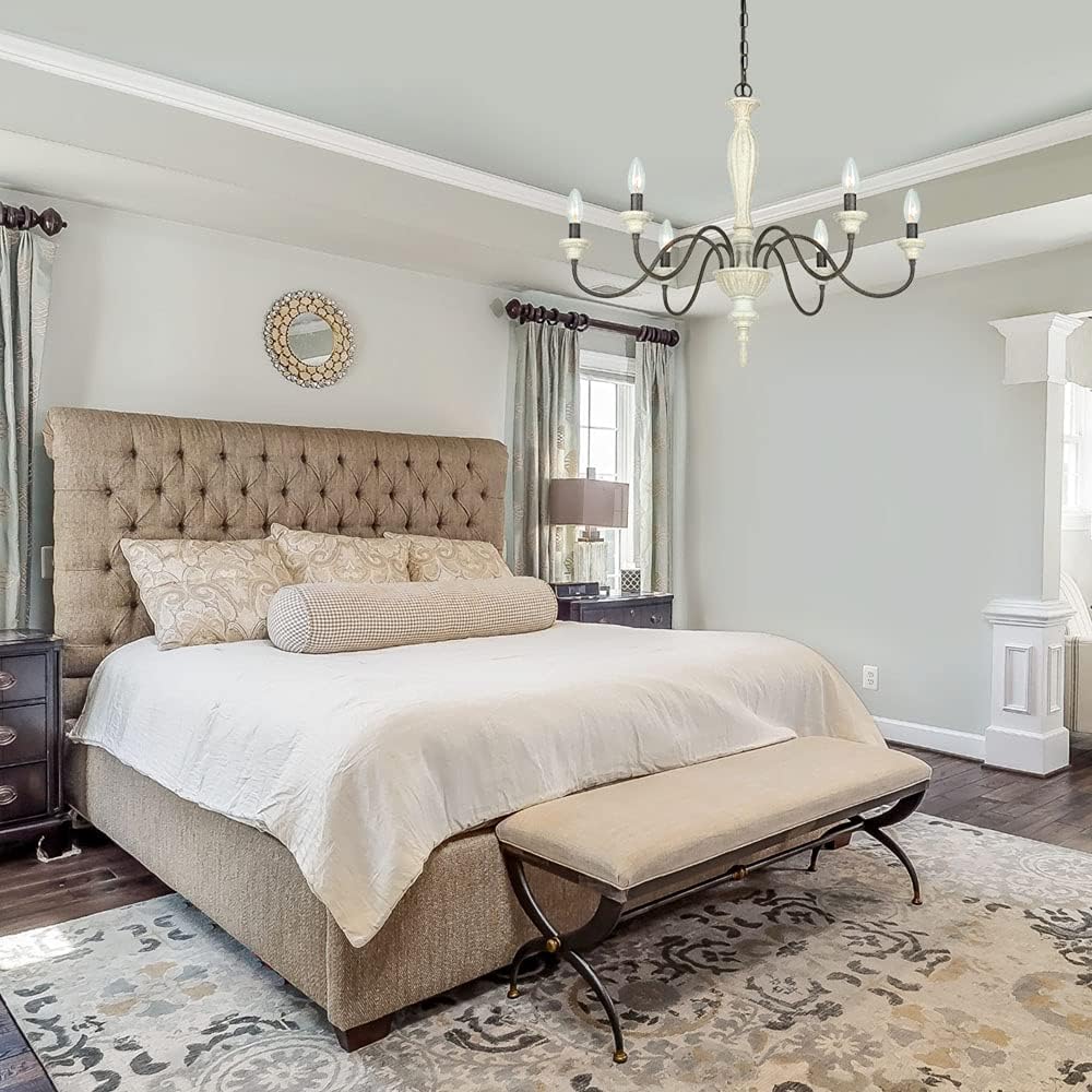 6-Light Chandelier with Imitation Wood and Stardust Iron U980960