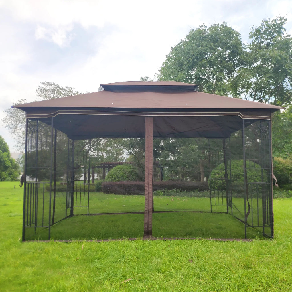 Brown Outdoor Patio Gazebo Canopy Tent With Mosquito Net J236337