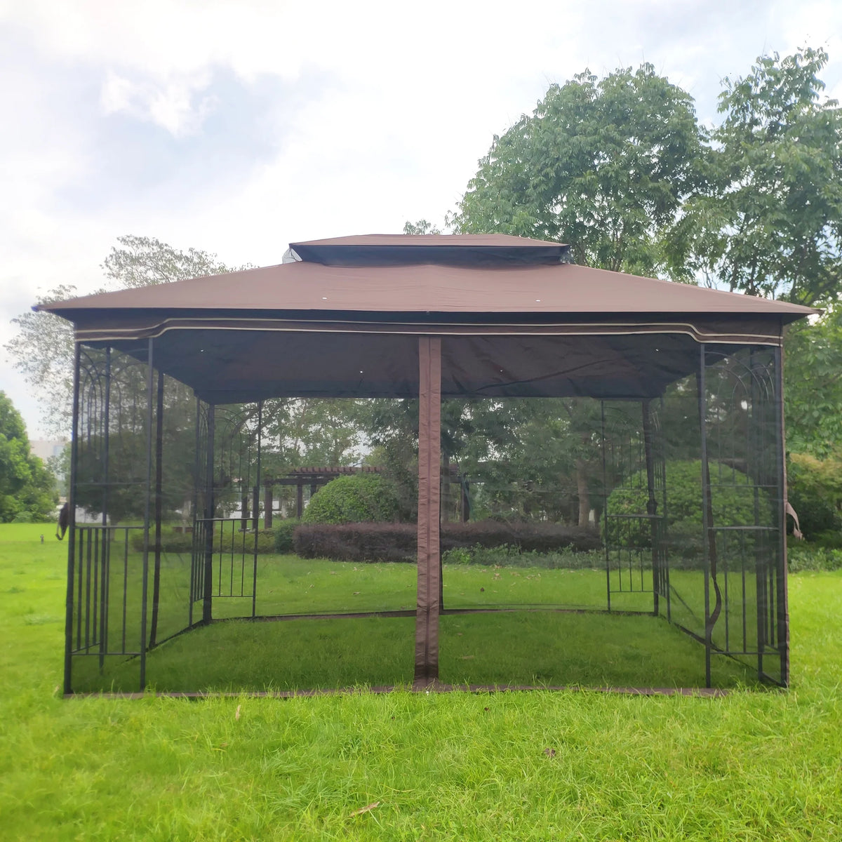 Brown Outdoor Patio Gazebo Canopy Tent With Mosquito Net J236337