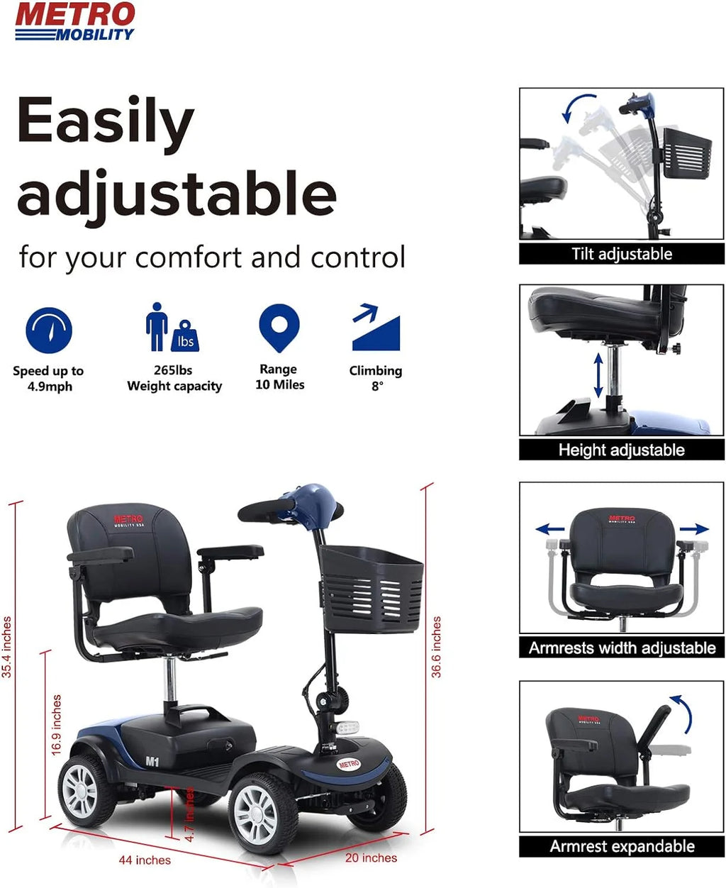 Blue Foldable 4 Wheel Mobility Scooter Z916478
