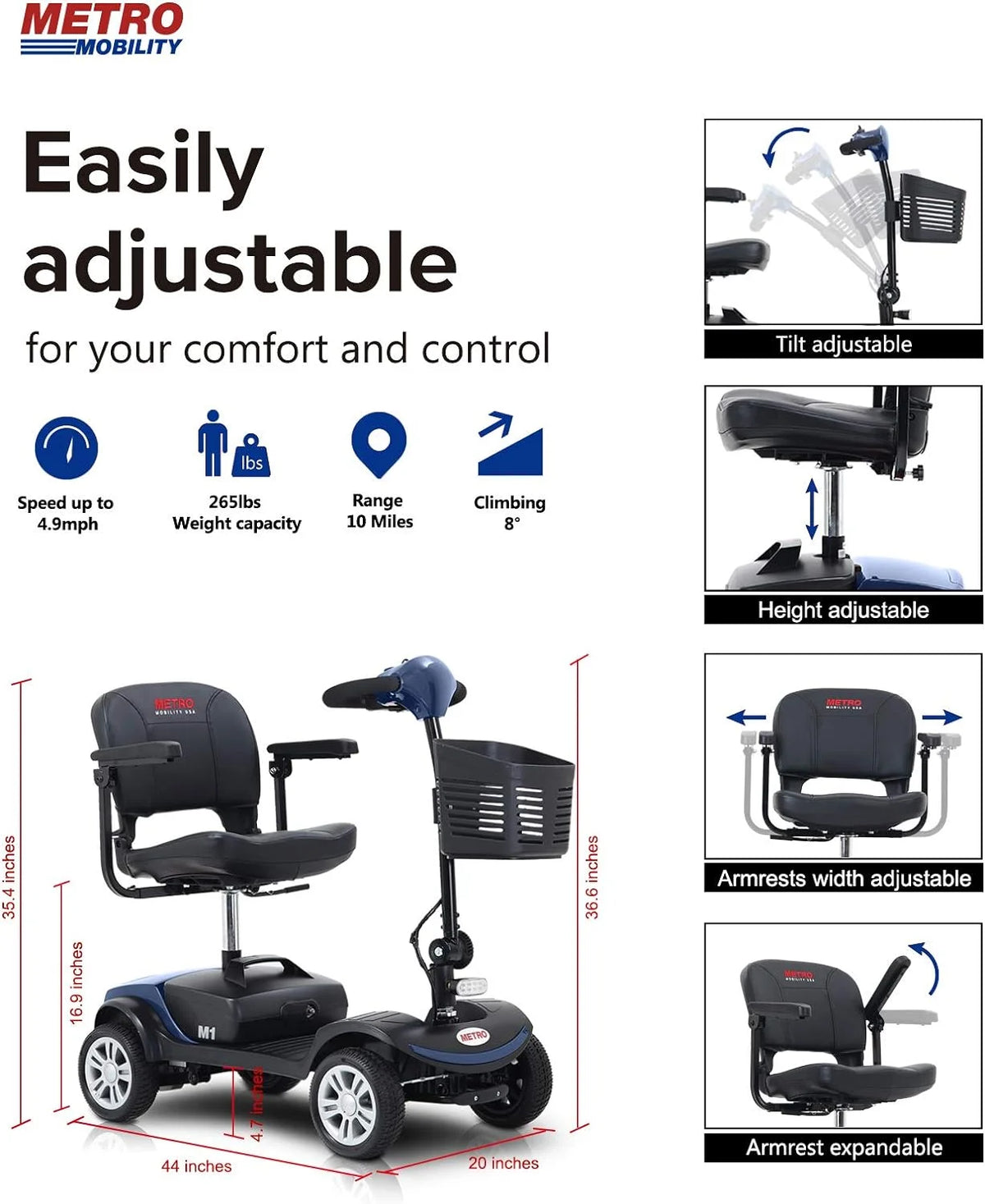 Blue Foldable 4 Wheel Mobility Scooter Z916478