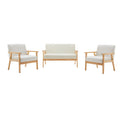 3 Piece Loveseat and Chair Set, Ivory Fabric, Espresso Wood Frame F2830