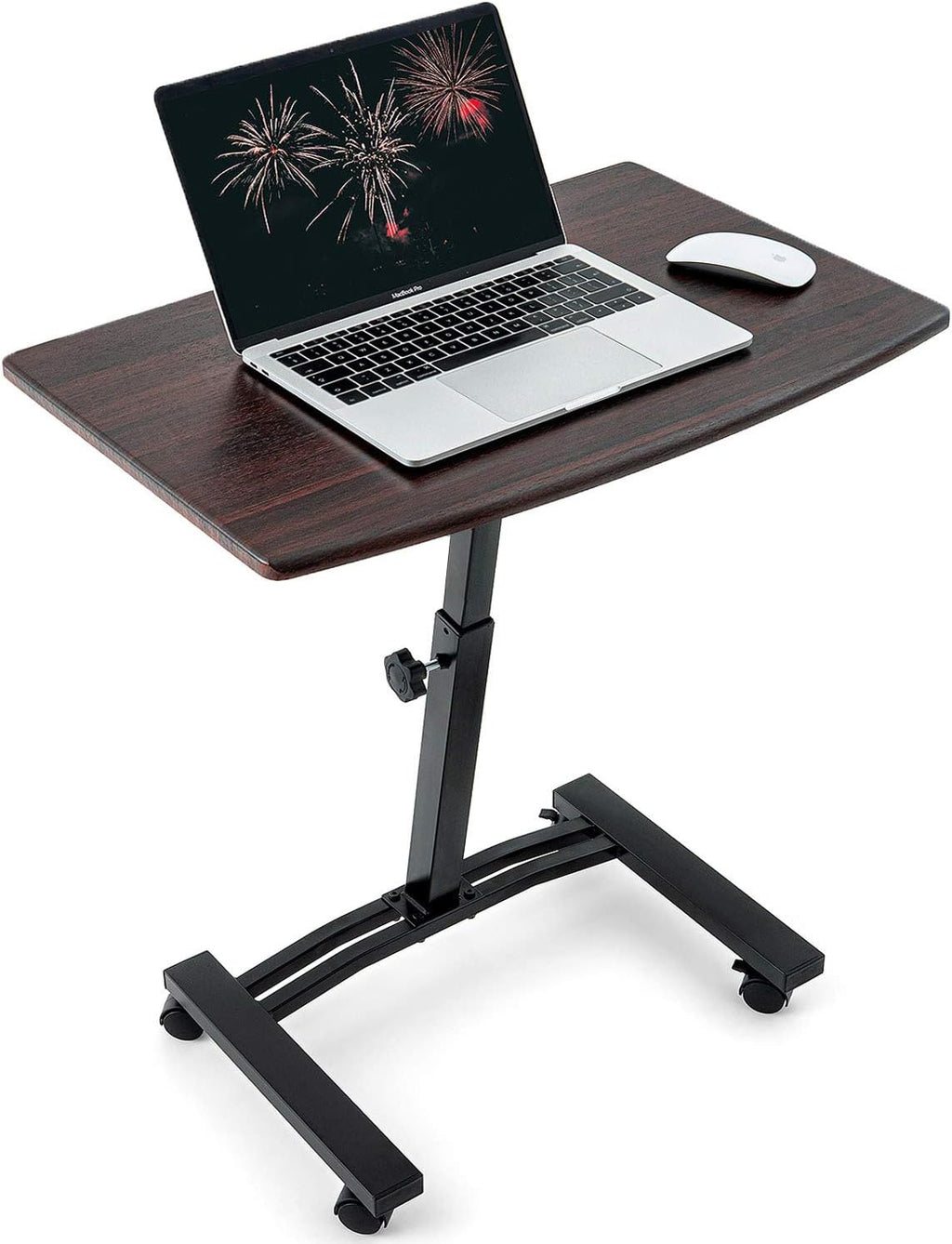 Portable Laptop Desk Cart with Height Adjustable Flat Top, Wheels and Stoppers, Brown H548
